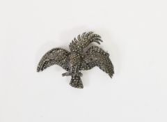 GOOD SILVER AND MARCASITE COCKATOO BROOCH, perched with wings and crest spread, 2 1/2in (6.2cm) wide