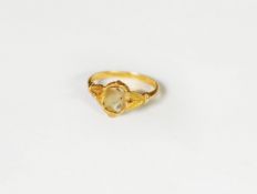 GOLD COLOURED METAL RING with a vacant oval setting, ring size L, 2gms, (tests 18ct), (c/r stone