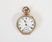WALTHAM FOR PRESTONS OF BOLTON, ENGLAND, OPEN FACED POCKET WATCH with keyless 15 jewels movement