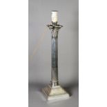 EARLY 20th CENTURY WALKER & HALL ELECTROPLATE CORINTHIAN COLUMN TABLE LAMP, with fluted and part