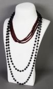 VICTORIAN LONG, SINGLE STRAND NECKLACE OF SMALL UNIFORM FACETED JET ROUND BEADS, wire strung wiht