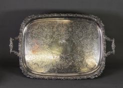 LARGE LATE 19th CENTURY ELECTROPLATE TWO-HANDLE BUTLER'S TRAY, of rounded oblong form having applied