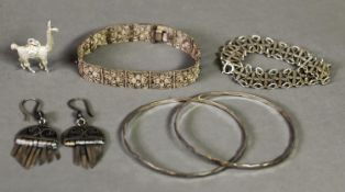 STERLING SILVER (925) PENDANT in the form of a Llama; filigree BRACELET with panel links; pierced