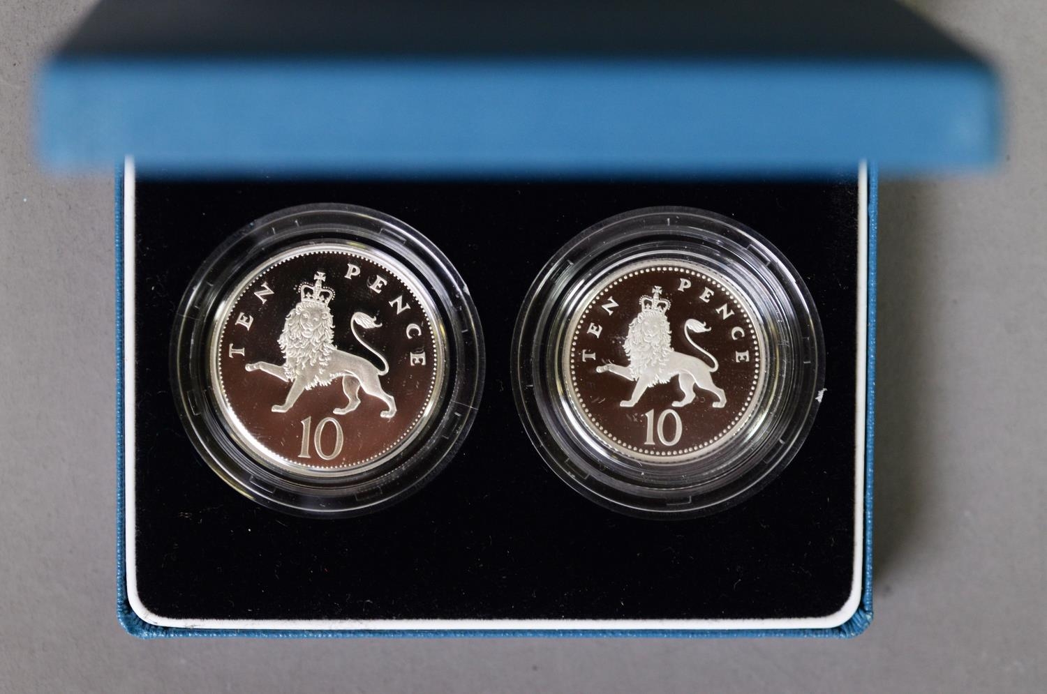 ELIZABETH II 1992 SILVER PROOF TEN PENCE TWO-COIN SET, each encapsulated and in case, with
