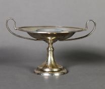 EDWARD VII SILVER TWO HANDLED PEDESTAL BON BON DISH, of shallow, lipped form with high scroll
