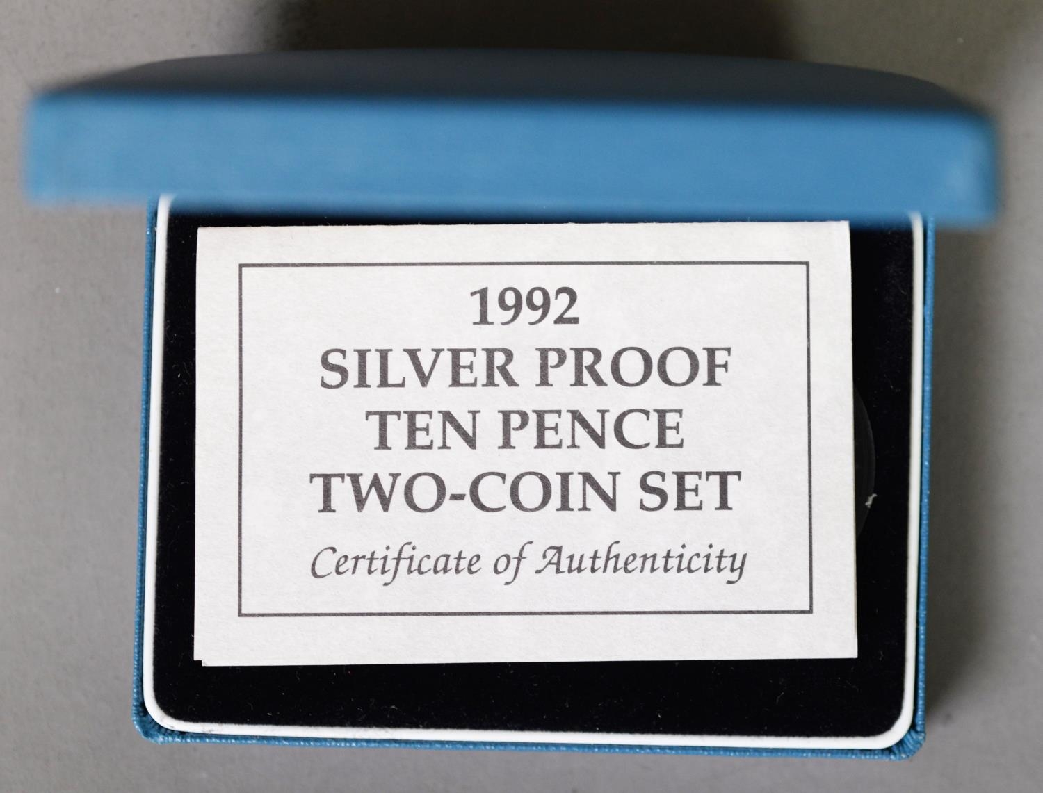 ELIZABETH II 1992 SILVER PROOF TEN PENCE TWO-COIN SET, each encapsulated and in case, with - Image 2 of 2