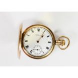 WALTHAM GOLD PLATED FULL HUNTER POCKET WATCH with keyless 15 jewels movement No 17212610 white roman