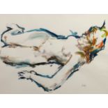 ALBERT B. OGDEN (1928 - 2022) GOUACHE DRAWING ‘Reclining Blue Figure’ Initialled, titled to label