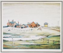 L. S. LOWRY (1887 - 1976) ARTIST SIGNED LIMITED EDITION COLOUR PRINT ‘Landscape with farm buildings’