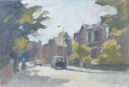 ALAN JAMES THOMPSON OIL PAINTING ON PANEL Suburban Street, Withington Signed lower right and