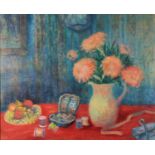 MARIKA EVERSFIELD (TWENTIETH CENTURY) OIL PAINTING ‘Still Life with Cotton Reels’ Signed, titled