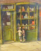 A.N. LEWIS OIL PAINTING Two little boys looking in a shop window Signed and dated 1987 in the