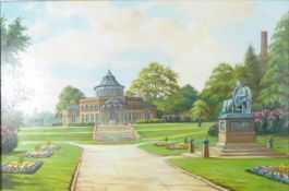 STEVEN SCHOLES (b.1952) OIL ON CANVAS ‘The Park, Wigan’ Signed, titled verso 15 ¼” x 23 ¼” (38.7cm x