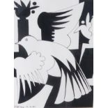 GEOFFREY KEY (b. 1941) BLACK INK ON WHITE PAPER Dove with Urns Signed and dated 13.9.85 lower left