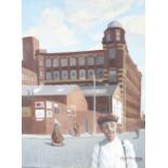 ROGER HAMPSON (1925 - 1996) OIL PAINTING ON BOARD Manchester Mill Signed lower right, labelled and