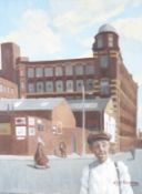 ROGER HAMPSON (1925 - 1996) OIL PAINTING ON BOARD Manchester Mill Signed lower right, labelled and