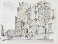 VAL MOSLEY (TWENTIETH/ TWENTY FIRST CENTURY) PEN AND WASH Princess Street and Manchester Town Hall
