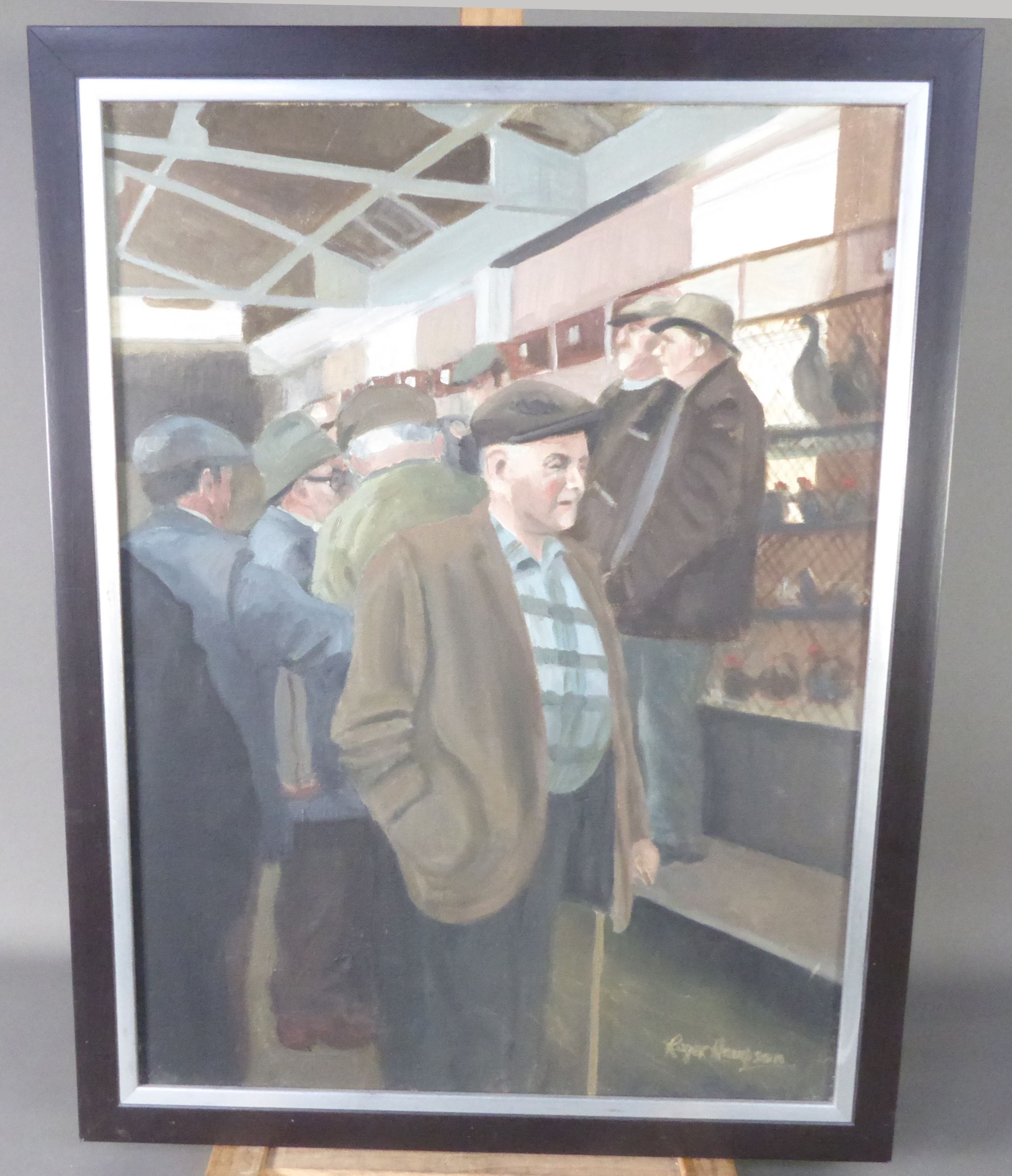 ROGER HAMPSON (1925 - 1996) OIL PAINTING ON BOARD Poultry Sale, Hereford Market Signed lower right - Image 2 of 2
