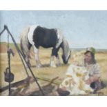 ROGER HAMPSON (1925 - 1996) OIL PAINTING ON BOARD Gipsy Camp Signed lower right and titled and