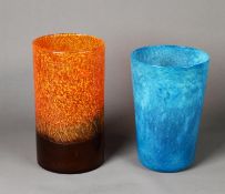 WHITEFRIARS CLOUDY TUMBLER GLASS VASE, and a SIMILAR, CYLINDRICAL VASE, (2)