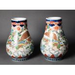 PAIR OF JAPANESE MEIJI PERIOD IMARI PORCELAIN PEAR SHAPED VASES, each of footed form and painted