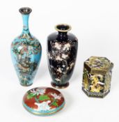 FOUR PIECES OF NINETEENTH CENTURY AND LATER ORIENTAL CLOISONNÉ, comprising: TWO VASES, both florally