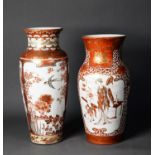 TWO JAPANESE MEIJI PERIOD KUTANI PORCELAIN VASES, each of ovoid form with waisted neck, painted with