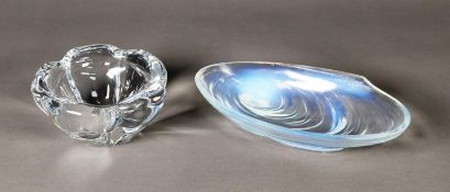 MODERN DAUM CLEAR MOULDED GLASS NUT DISH OR ASHTRAY, of lobated form, 2” (5.1cm) high, 4 ¼” (10.7cm)