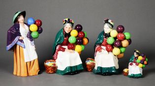 FOUR ROYAL DOULTON CHINA FIGURES OF BALLOON SELLERS, comprising: THE OLD BALLOON SELLER, HN1315 (