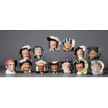 THIRTEEN ROYAL DOULTON POTTERY SMALL CHARACTER JUGS, including: DON QUIXOTE, D6511, THE FALCONER,