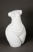 MODERN ARTIST SIGNED STYLISED WHITE MOULDED COMPOSITION DRAPED FEMALE TORSO, 16 ¼” (41.3cm) high,