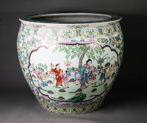 A PAIR OF LARGE CHINESE REPUBLIC PERIOD PORCELAIN FAMILLE ROSE GOLDFISH BOWLS, the reserves