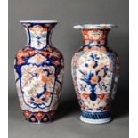 TWO SIMILAR JAPANESE MEIJI PERIOD IMARI PORCELAIN VASES, of ovoid form with waisted neck, floral