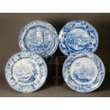 A GROUP OF 18TH CENTURY AND LATER PEARLWARE PLATES, decorated with European and Indian landscapes