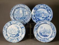 A GROUP OF 18TH CENTURY AND LATER PEARLWARE PLATES, decorated with European and Indian landscapes