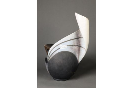 PAUL MUCHAN RAKU FIRED POTTERY SCULPTURE, ‘POT 18’, of organic form with bowl shaped base, 17” (43. - Image 3 of 4