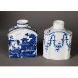 AN 18TH CENTURY PLYMOUTH CREAMWARE TEA CADDY, AND ANOTHER, CHINESE EXAMPLE, (2]