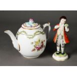 TWENTIETH CENTURY DRESDEN PORCELAIN FIGURE OF A YOUNG GALLANT, painted in colours and gilt and