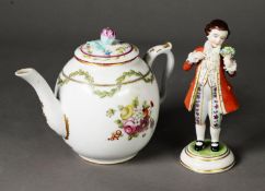 TWENTIETH CENTURY DRESDEN PORCELAIN FIGURE OF A YOUNG GALLANT, painted in colours and gilt and