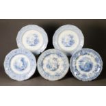 5 EARLY 19th CENTURY POWDER BLUE PEARLWARE PLATES, three by Podmore Walker & Co., Tunstall, '