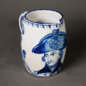 INTERESTING DELFT POTTERY MUG PAINTED WITH A PORTRAIT OF LORD NELSON, of slightly swollen form