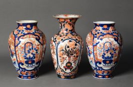 PAIR OF JAPANESE MEIJI PERIOD IMARI PORCELAIN VASES, each of ovoid form, decorated with floral