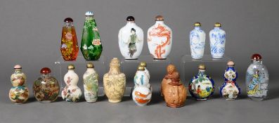 EIGHTEEN MODERN ORIENTAL SCENT OR SNUFF BOTTLES, including: TWO INSIDE PAINTED GLASS EXAMPLES, a