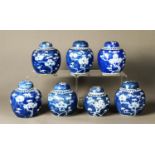 SEVEN NINETEENTH CENTURY AND LATER CHINESE BLUE AND WHITE PORCELAIN GINGER JARS AND COVERS, each