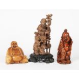 THREE EARLY TWENTIETH CENTURY AND LATER ORIENTAL CARVED WOOD FIGURES, comprising: TWO OF SAGES,