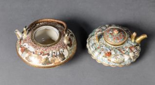 TWO JAPANESE SATSUMA POTTERY MINIATURE KETTLE, of typical form, one with cover, possibly matched,