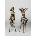 AFTER D H CHIPARUS PAIR OF MODERN PATINATED BRONZE FIGURES, each modelled as a female figure
