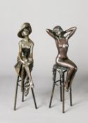 AFTER D H CHIPARUS PAIR OF MODERN PATINATED BRONZE FIGURES, each modelled as a female figure