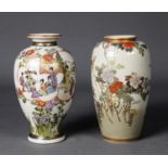 TWO JAPANESE SATSUMA POTTERY VASES, one of high shouldered form, decorated with flowering foliage, 5