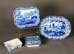 18TH CENTURY BLUE & WHITE SOFT PASTE PORCELAIN SOAP BOX, marked with an S - possibly Caughley